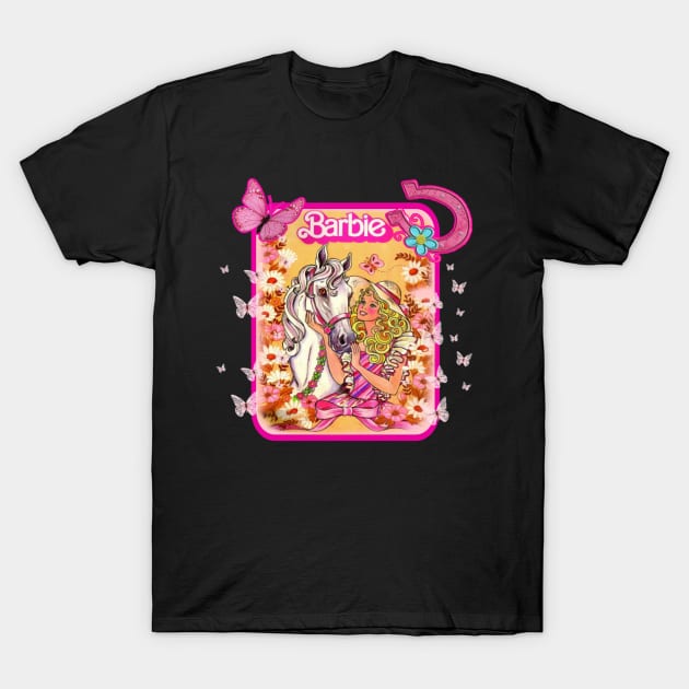 Y2k aesthetics horse girl pink tiny butterfly T-Shirt by ArtByIsobelle